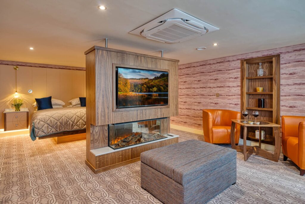 Olive Mews LED tv and lounge fireplace