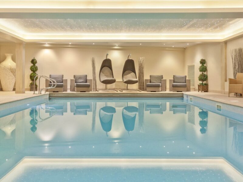 indoor swimming pool and seating