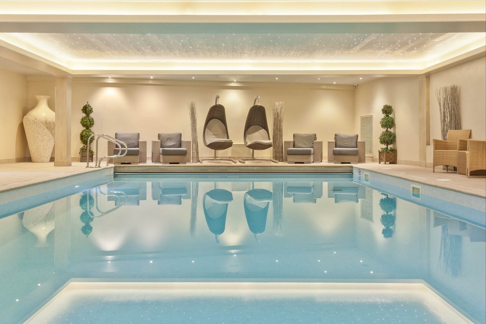 indoor swimming pool and seating