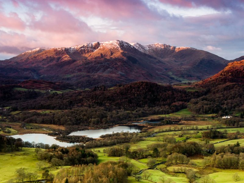 view over weatherlam and elterwater tarns